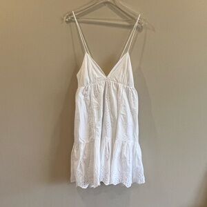 NWT Zara White Eyelet Cotton Mini Dress Size L